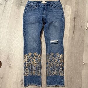 We The‎ Free Blue Jeans with Gold Pattern